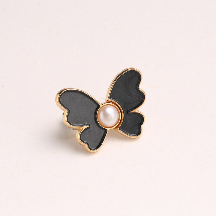 Clip para cinturón de pantalones sin clavos con diseño de perla y mariposa para mujer - Mariposa perla - Negro - image 6