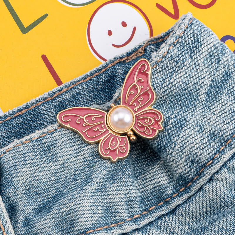 Clip para cinturón de pantalones sin clavos con diseño de perla y mariposa para mujer - Mariposa de perla estampada - Rojo - image 4