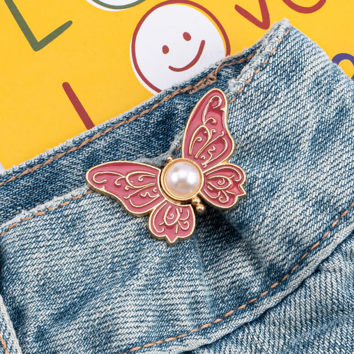 Clip para cinturón de pantalones sin clavos con diseño de perla y mariposa para mujer - Mariposa de perla estampada - Rojo - image 4