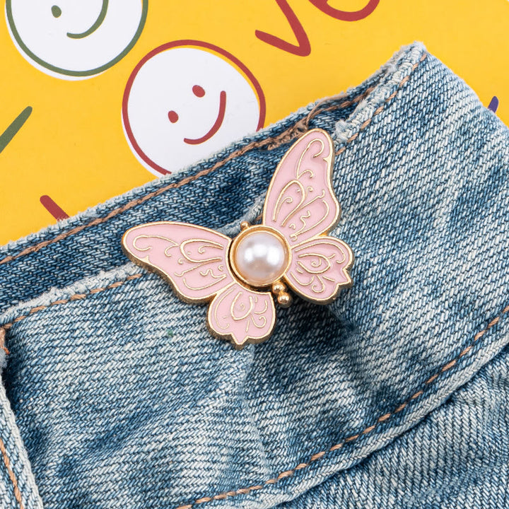 Clip para cinturón de pantalones sin clavos con diseño de perla y mariposa para mujer - Mariposa de perla estampada - Rosa - image 3