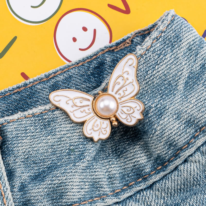 Clip para cinturón de pantalones sin clavos con diseño de perla y mariposa para mujer - Mariposa de perla estampada - Blanco - image 1