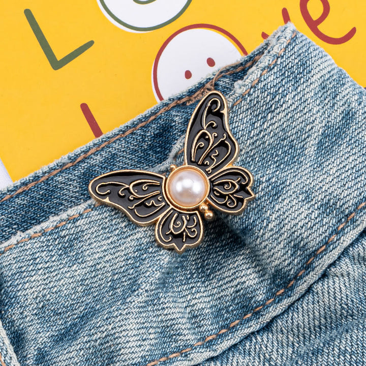 Clip para cinturón de pantalones sin clavos con diseño de perla y mariposa para mujer - Mariposa de perla estampada - Negro - image 2