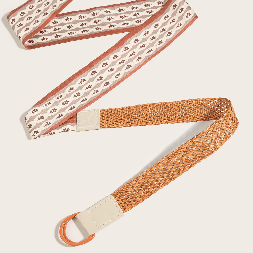 Cinturón de seda para mujer con hebilla de doble bucle y tejido estampado - image 1