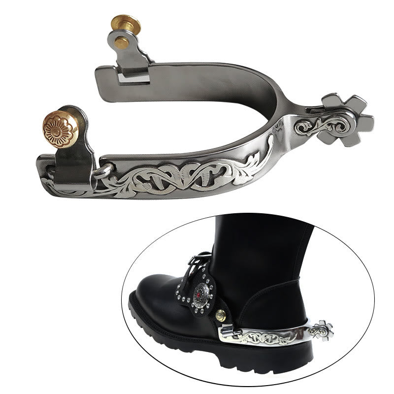 Espuelas de vaquero de Halloween talladas a mano en plata con engranajes - Plata - image 1