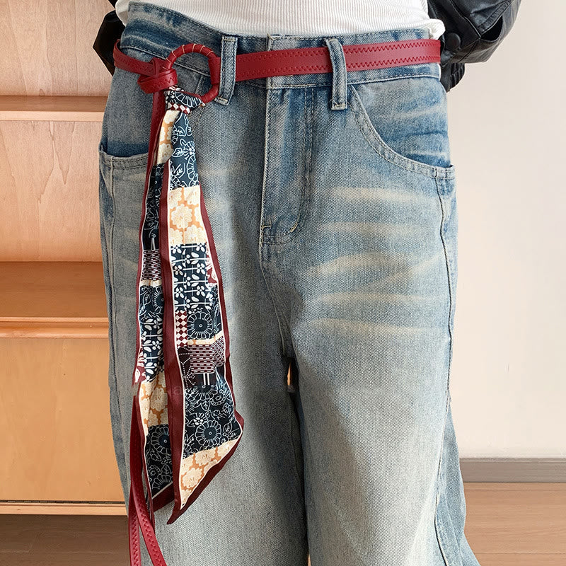 Cinturón de seda para mujer con estampado de cuero de moda - Rojo - image 2