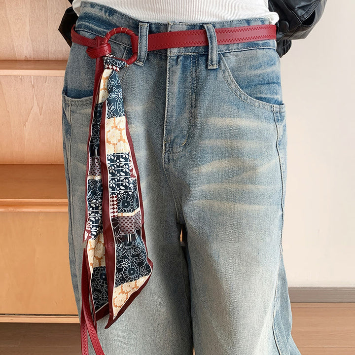 Cinturón de seda para mujer con estampado de cuero de moda - Rojo - image 2