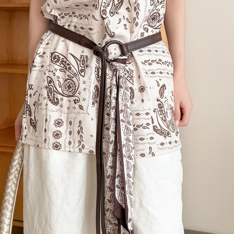 Cinturón de seda para mujer con estampado de cuero de moda - Café - image 3