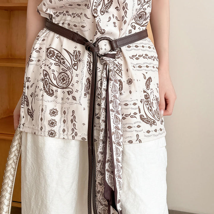 Cinturón de seda para mujer con estampado de cuero de moda - Café - image 3