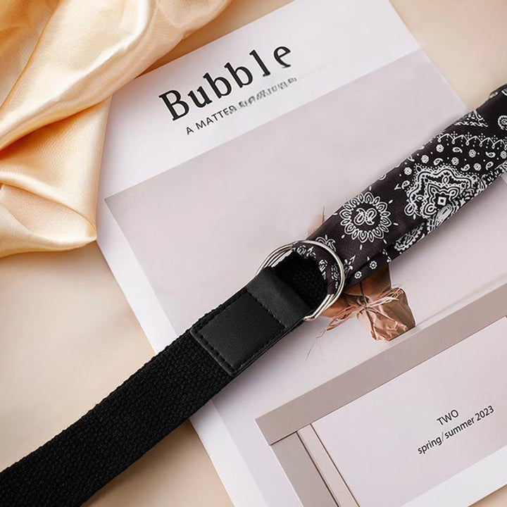 Cinturón de seda estampado de doble vuelta negro de moda - image 2