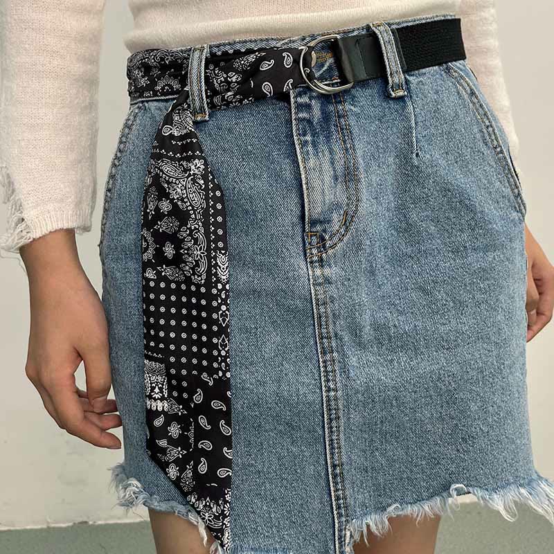 Cinturón de seda estampado de doble vuelta negro de moda - Negro - image 0