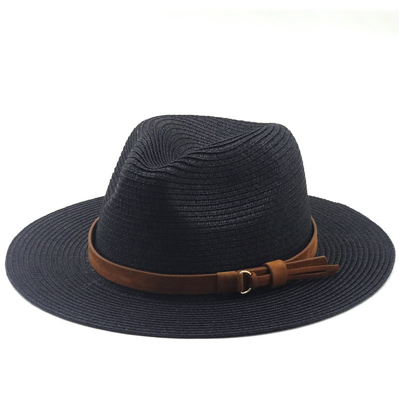 Sombrero de vaquero de punto para hombre con cinturón marrón y parasol para exteriores - Negro - M (22"-22 7/8") - image 6