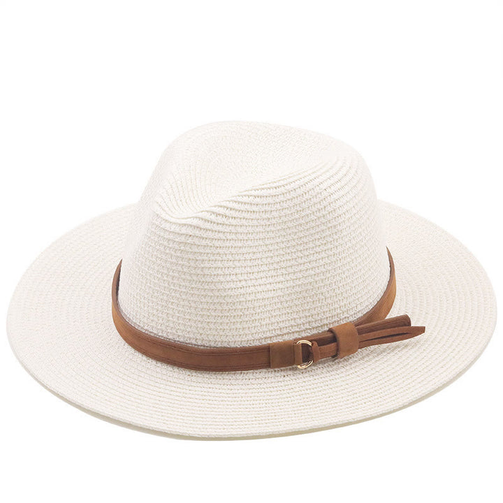 Sombrero de vaquero de punto para hombre con cinturón marrón y parasol para exteriores - Blanco - M (22"-22 7/8") - image 5