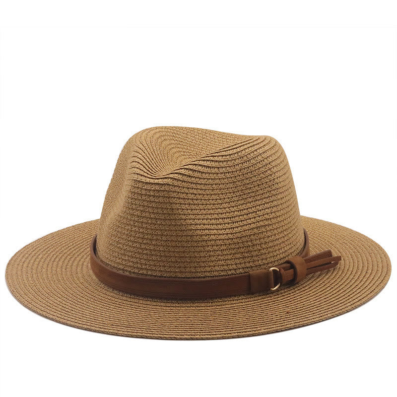 Sombrero de vaquero de punto para hombre con cinturón marrón y parasol para exteriores - Caqui - M (22"-22 7/8") - image 0