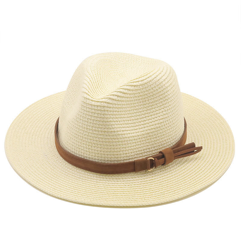 Sombrero de vaquero de punto para hombre con cinturón marrón y parasol para exteriores - Blanco lechoso - M (22"-22 7/8") - image 9