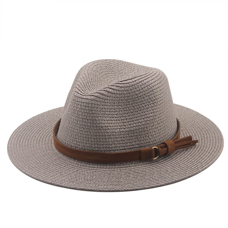 Sombrero de vaquero de punto para hombre con cinturón marrón y parasol para exteriores - Gris - M (22"-22 7/8") - image 3