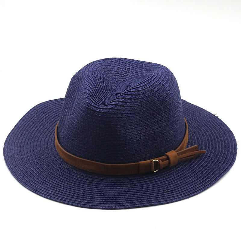 Sombrero de vaquero de punto para hombre con cinturón marrón y parasol para exteriores - Azul marino - M (22"-22 7/8") - image 4