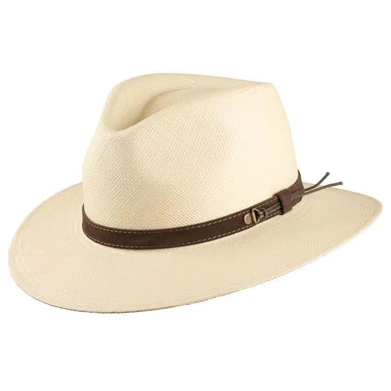 Sombrero de vaquero para hombre tejido a mano de color sólido con correa - Beige - Largo (22 7/8"-23 5/8") - image 0