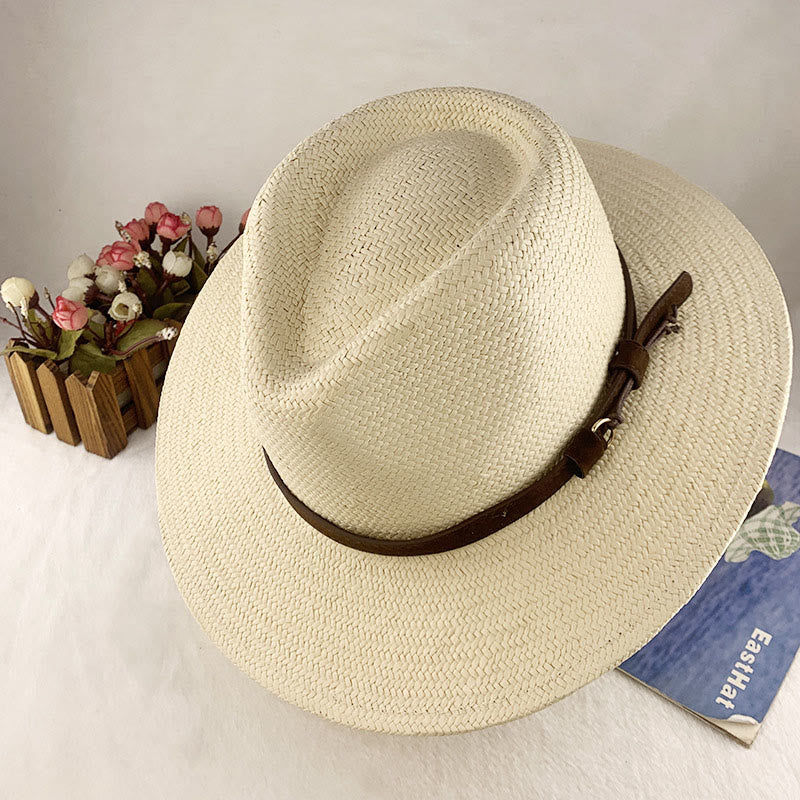 Sombrero de vaquero para hombre tejido a mano de color sólido con correa - image 1