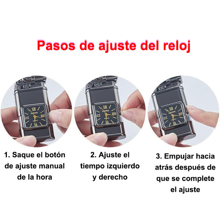 Encendedor de butano recargable de doble llama con diseño de cocodrilo y reloj - image 5