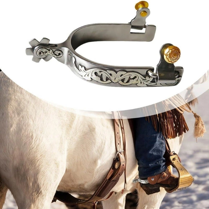 Espuelas de vaquero de Halloween talladas a mano en plata con engranajes - image 2