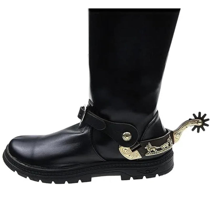 Espuelas de vaquero con incrustaciones de cobre y bordes tallados - image 3