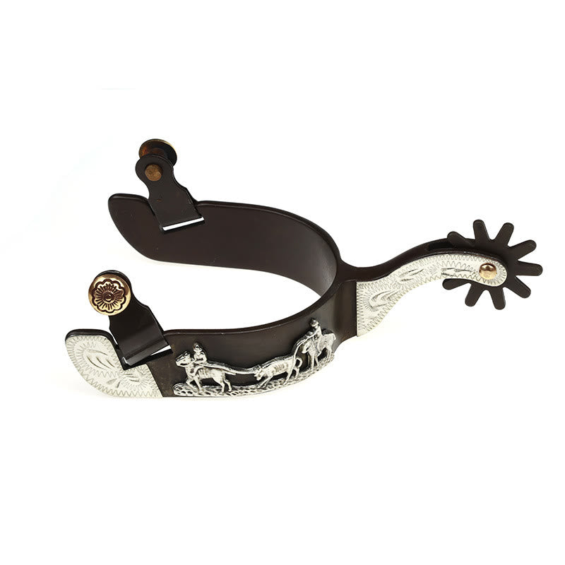 Espuelas de vaquero con incrustaciones de cobre y bordes tallados - Plata - image 0
