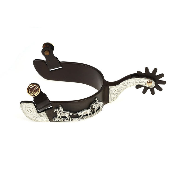 Espuelas de vaquero con incrustaciones de cobre y bordes tallados - Plata - image 0