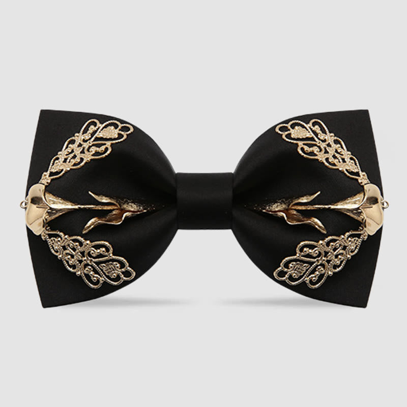 Pajarita para hombre con flores doradas de cala - Negro - image 4