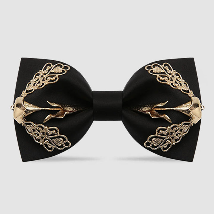 Pajarita para hombre con flores doradas de cala - Negro - image 4