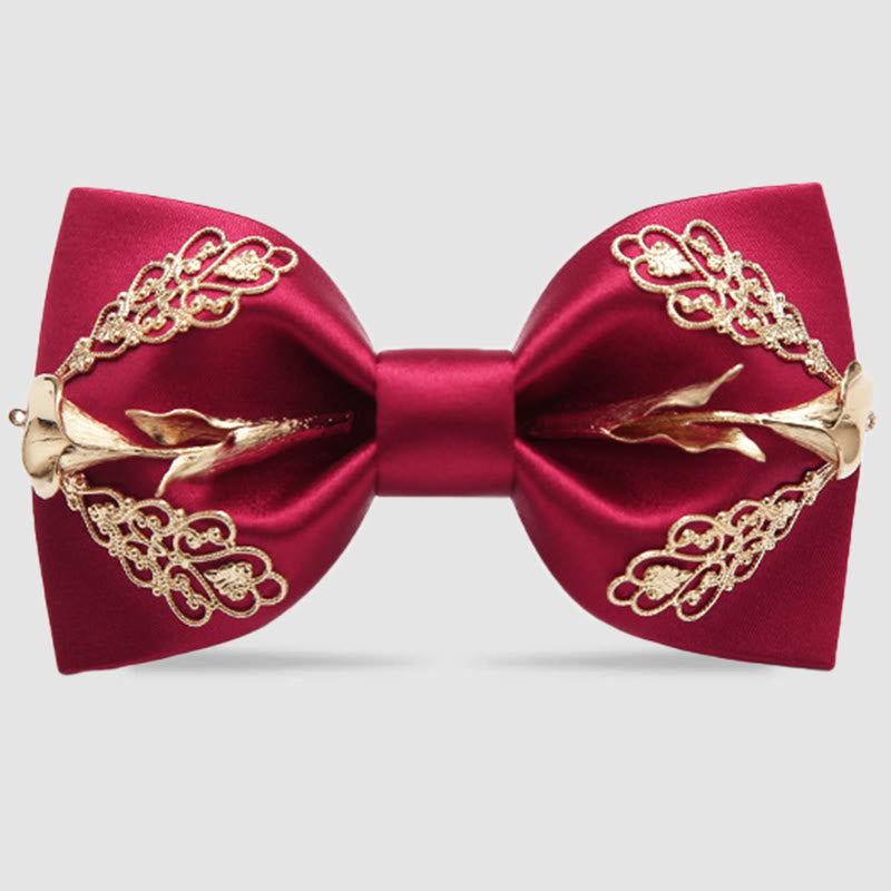 Pajarita para hombre con flores doradas de cala - Rojo - image 0