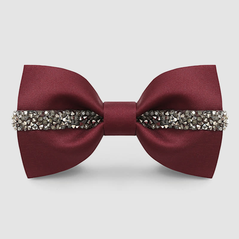 Pajarita de novio con cadena brillante para hombre - borgoña - image 0