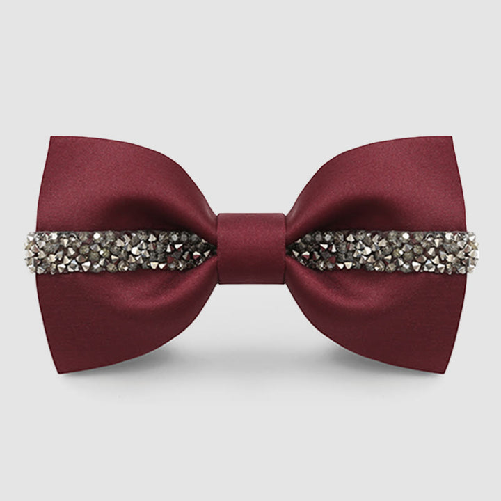 Pajarita de novio con cadena brillante para hombre - borgoña - image 0