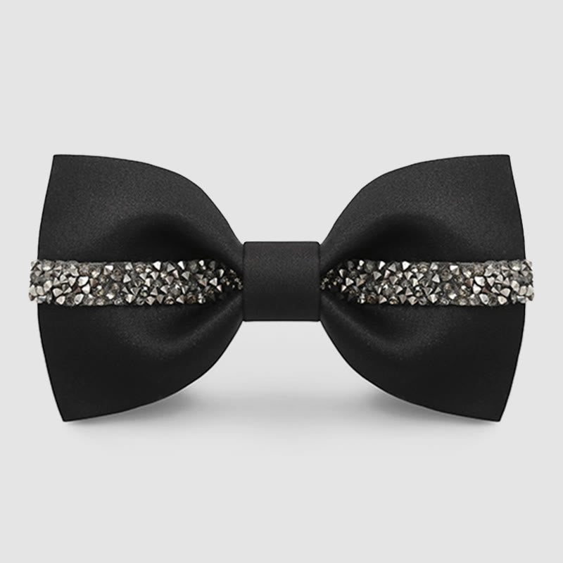 Pajarita de novio con cadena brillante para hombre - Negro - image 3