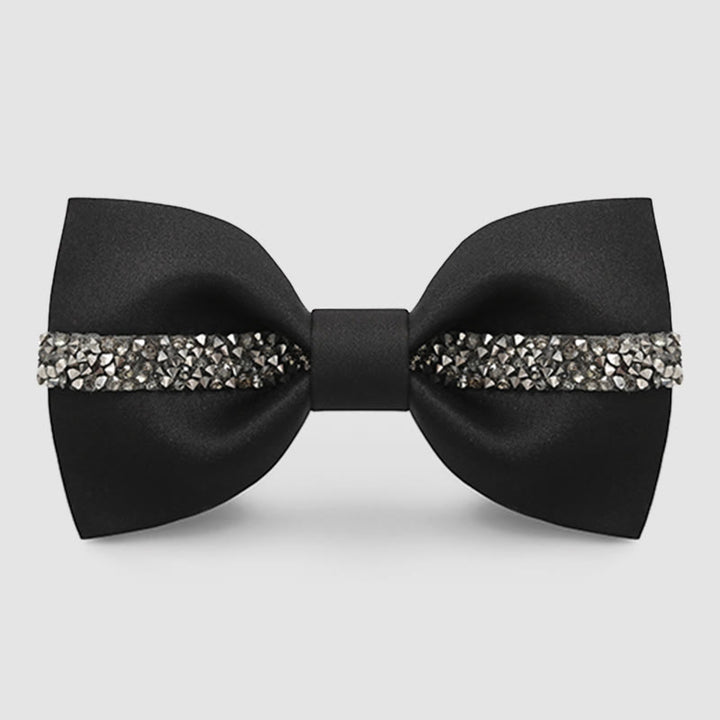 Pajarita de novio con cadena brillante para hombre - Negro - image 3