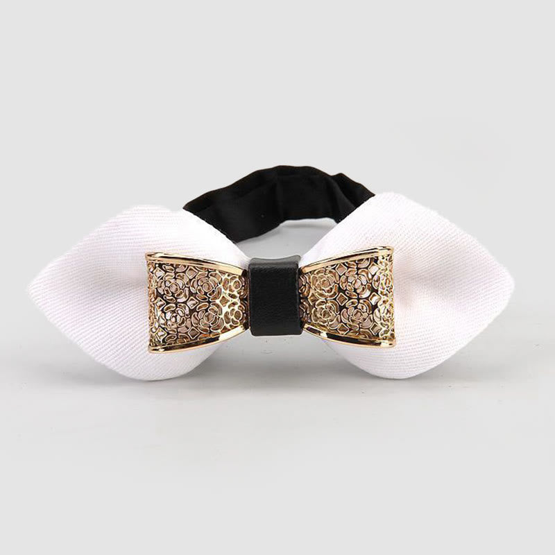 Pajarita puntiaguda con flores doradas huecas para hombre - Blanco - image 10