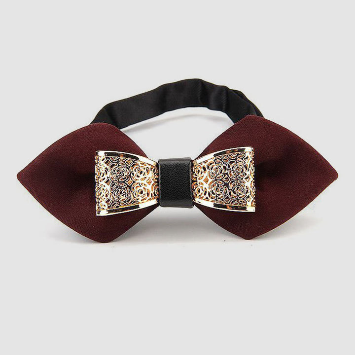 Pajarita puntiaguda con flores doradas huecas para hombre - Rojo oscuro - image 11