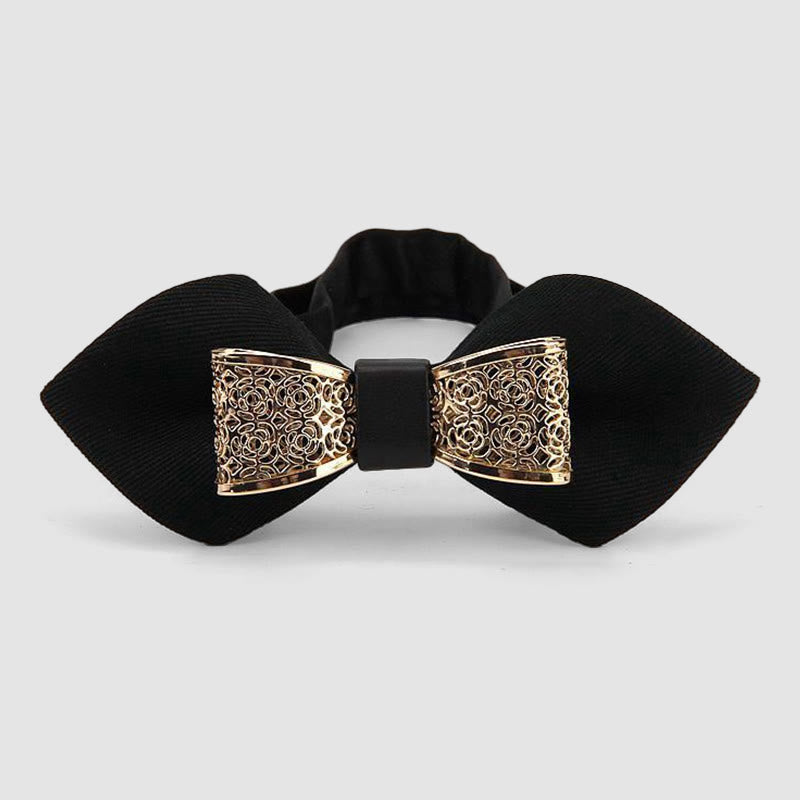 Pajarita puntiaguda con flores doradas huecas para hombre - Negro - image 0