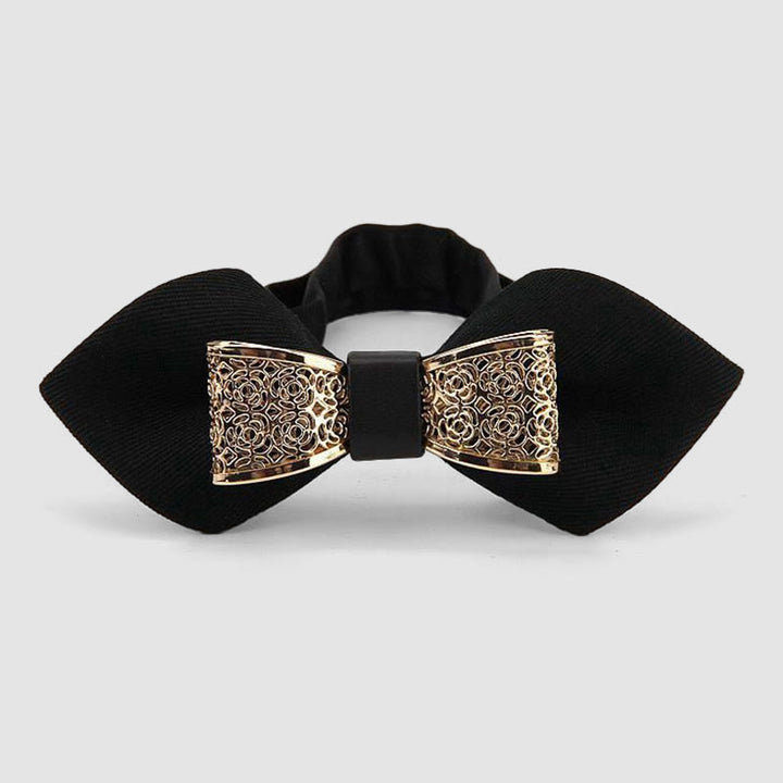 Pajarita puntiaguda con flores doradas huecas para hombre - Negro - image 0