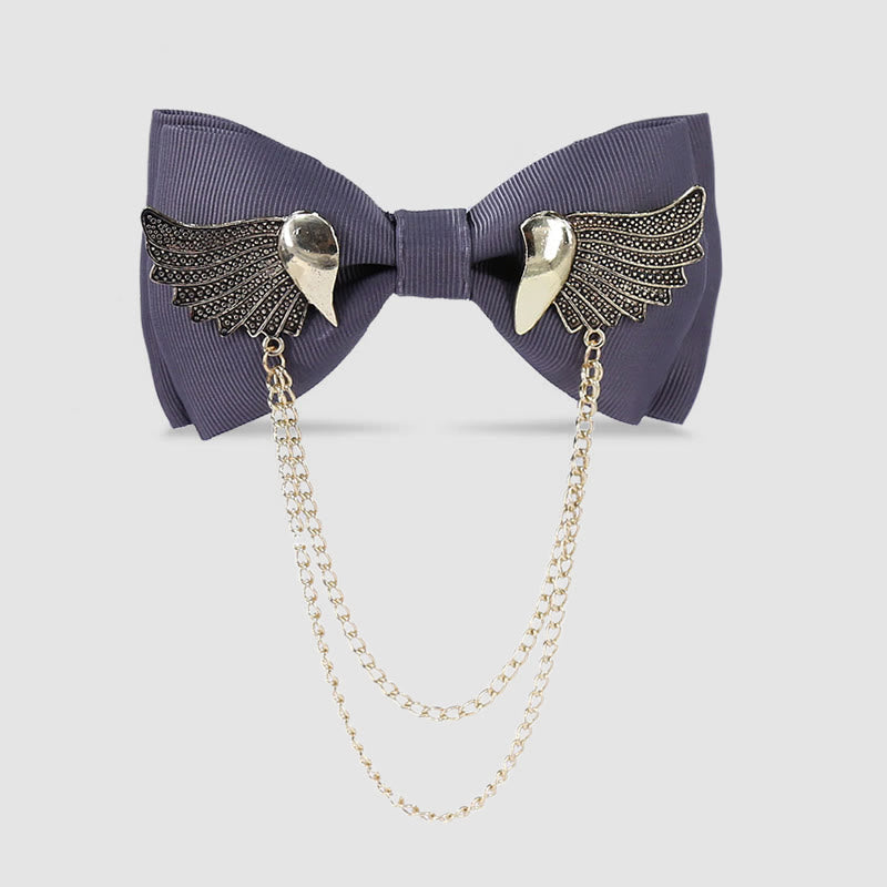 Pajarita con cadena y alas doradas para hombre - Gris - image 8