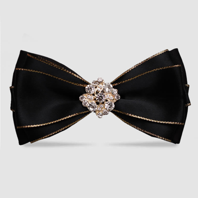 Pajarita con borde dorado y flores de diamantes de imitación para hombre - Negro - image 0