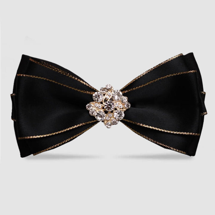 Pajarita con borde dorado y flores de diamantes de imitación para hombre - Negro - image 0