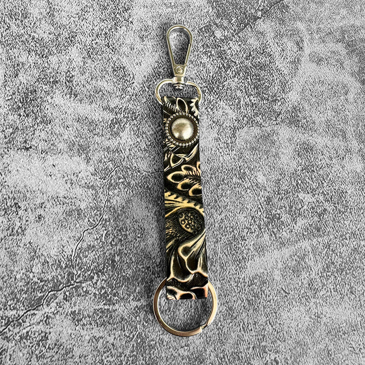 Llavero con colgante de cuero genuino con relieve occidental - Negro y amarillo - image 4