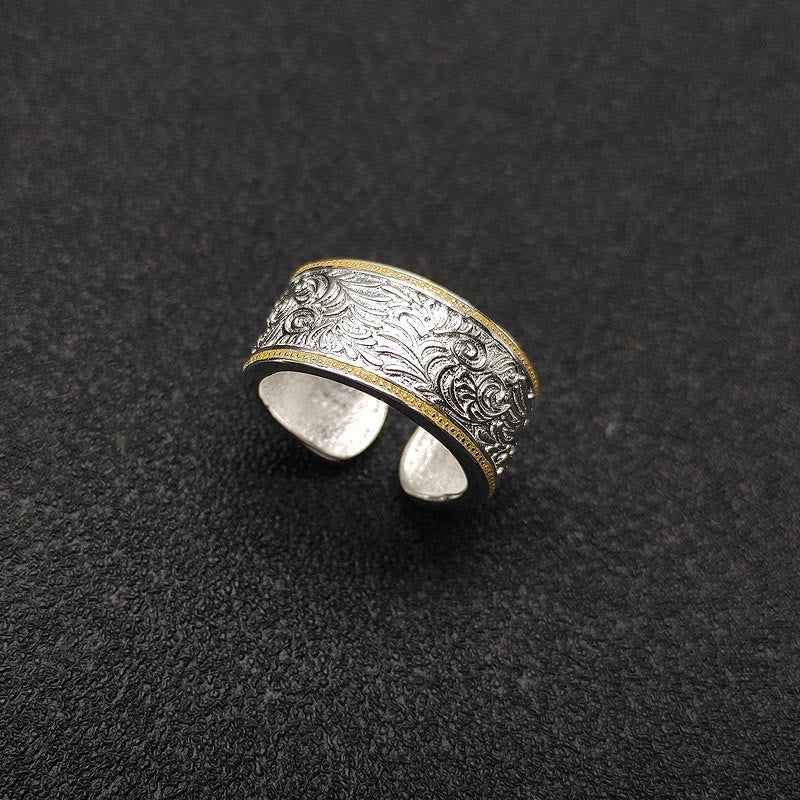 Anillo con diseño de hierba, dorado y plateado, con apertura ajustable - Oro y plata - Ajustable - image 0
