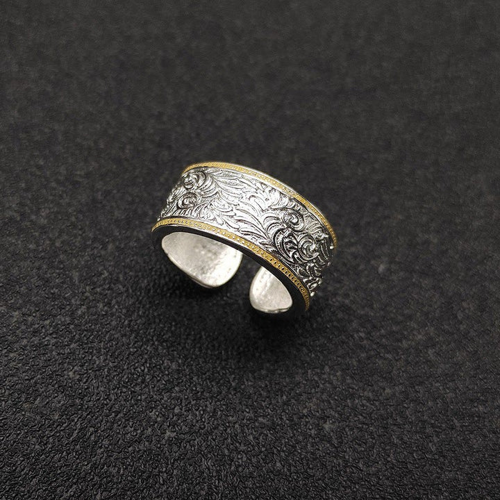 Anillo con diseño de hierba, dorado y plateado, con apertura ajustable - Oro y plata - Ajustable - image 0