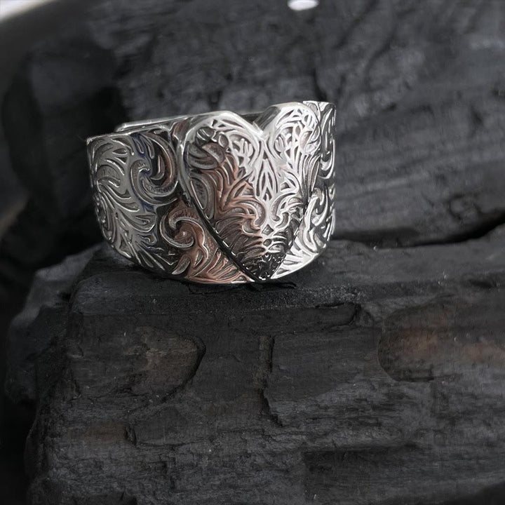 Anillo ajustable de corazón con estampado de hierba en contraste dorado y plateado - Plata - Ajustable - image 2