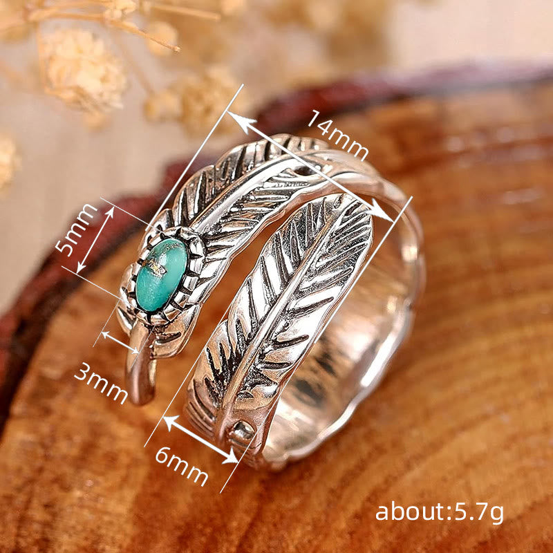 Anillo de plata estilo bohemio con plumas de turquesa incrustadas - image 5