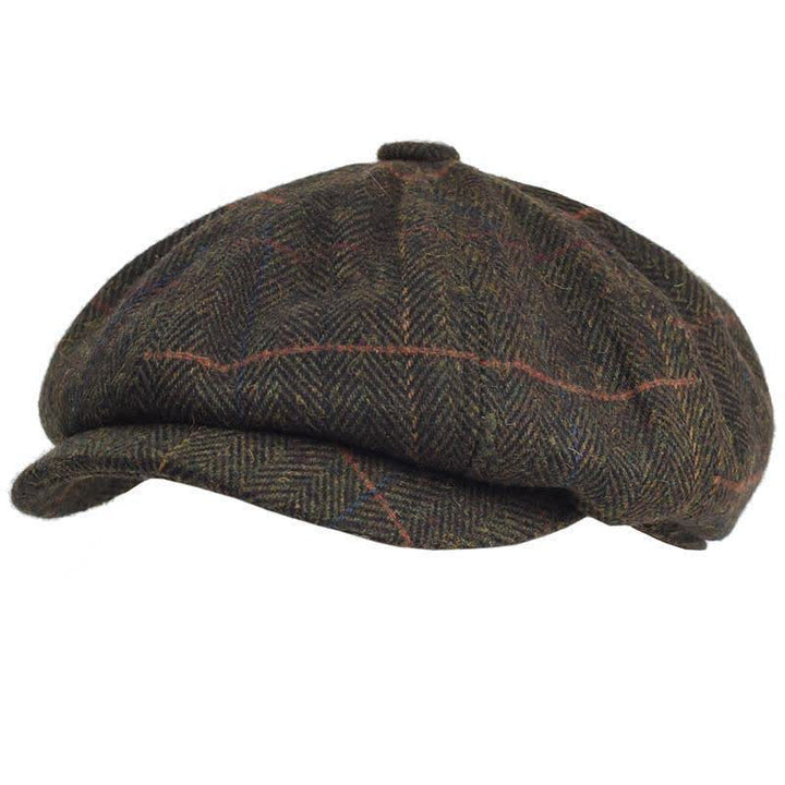 Boina octogonal de mezcla de lana cálida con diseño de espiga y cuadros - Café - Ajustable (22 1/2"-23 5/8") - image 3