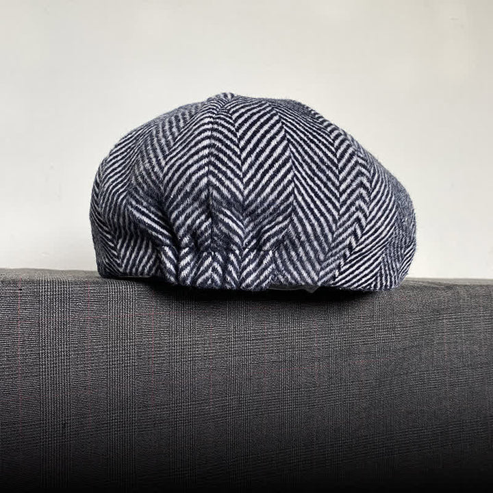 Boina octogonal de lana de invierno con estampado de espiga azul marino - image 3