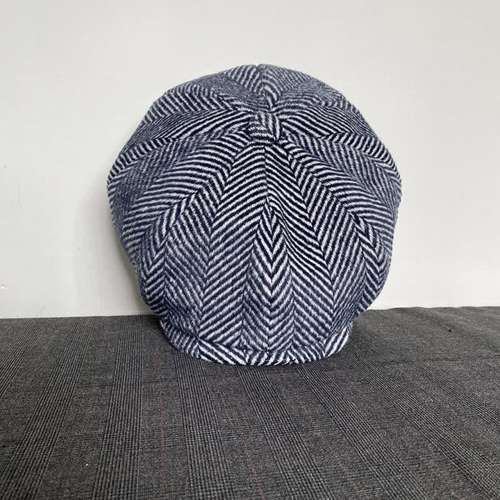 Boina octogonal de lana de invierno con estampado de espiga azul marino - image 2