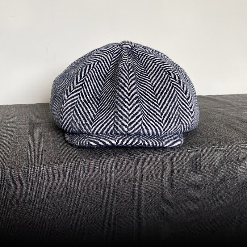 Boina octogonal de lana de invierno con estampado de espiga azul marino - image 1
